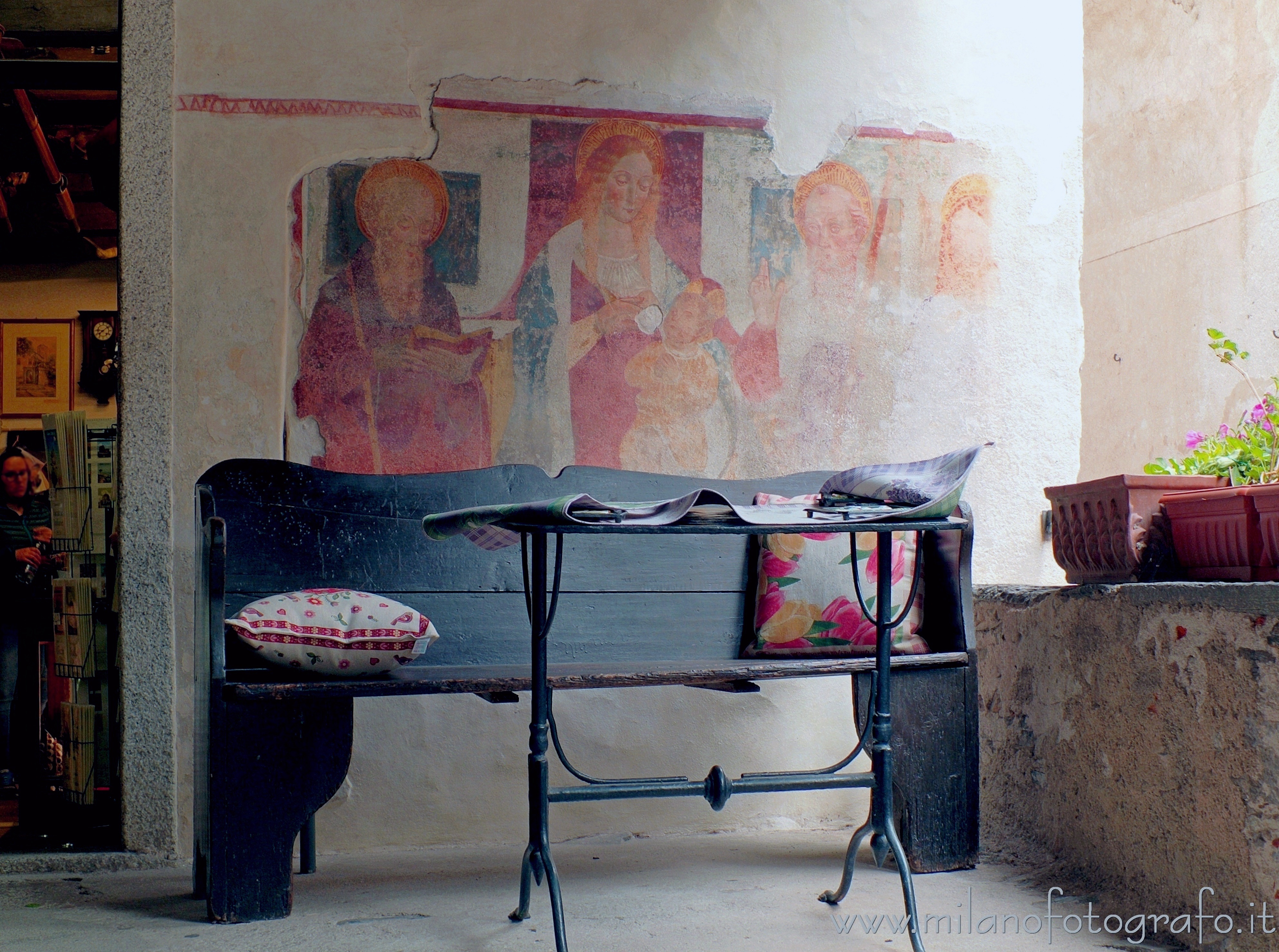 Orta San Giulio (Novara, Italy) - Terrace beside the entrance of the shop on the Island of San Giulio